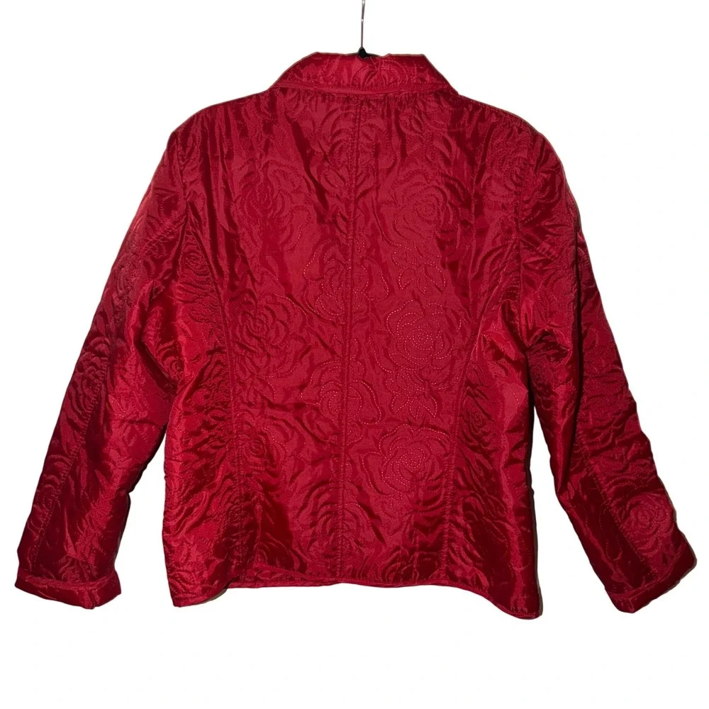 JG‎ HOOK Red Rose Jacquard Quilted Button Front Jacket Women's Size L